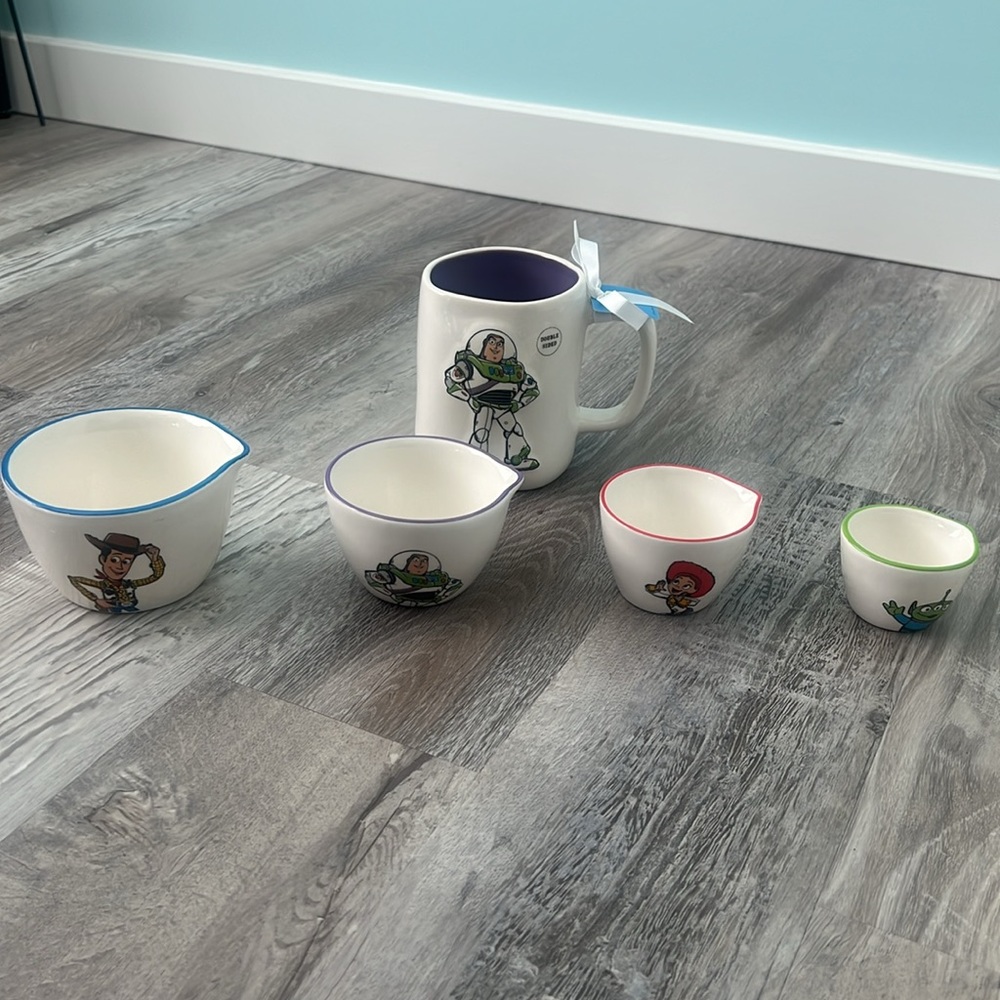 Toy Story Rae Dunn Disney Measuring Cups NWT Set of 4 and Buzz Lightyear Mug